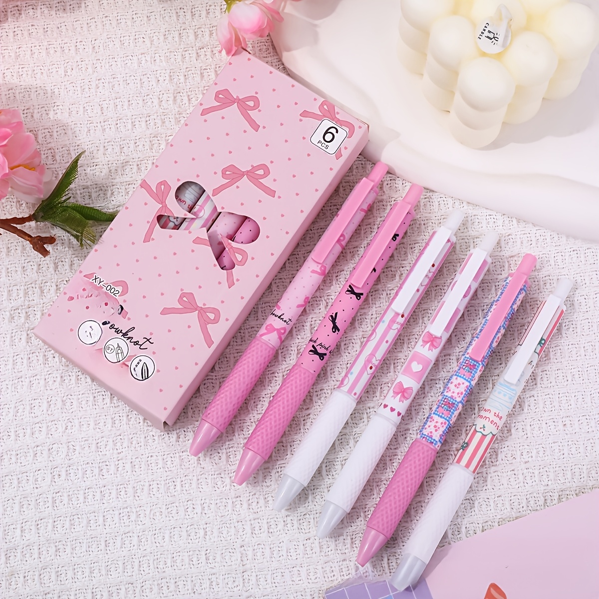 

4/6pcs Stylo à Gel à Nœud Rose de Haute Valeur 0.5mm Séchage Rapide Écriture Lisse Stylo à Pinceau Fournitures de Bureau