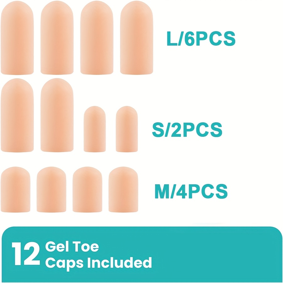 12 Pack Beige Toe Sleeves, Soft Flexible Nail Care Sleeves, Versatile Toe Caps | Flexible Toe Covers