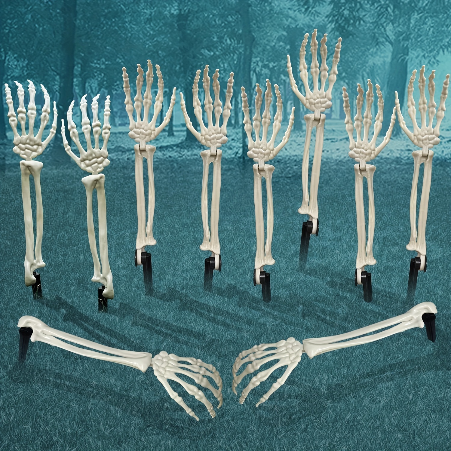 Image of [3d] Frightening, Spooky Halloween Skeleton Stakes - Realistic With Cracked Wooden Stake For Outdoor Yard, Lawn, Garden, And Graveyard Decorations