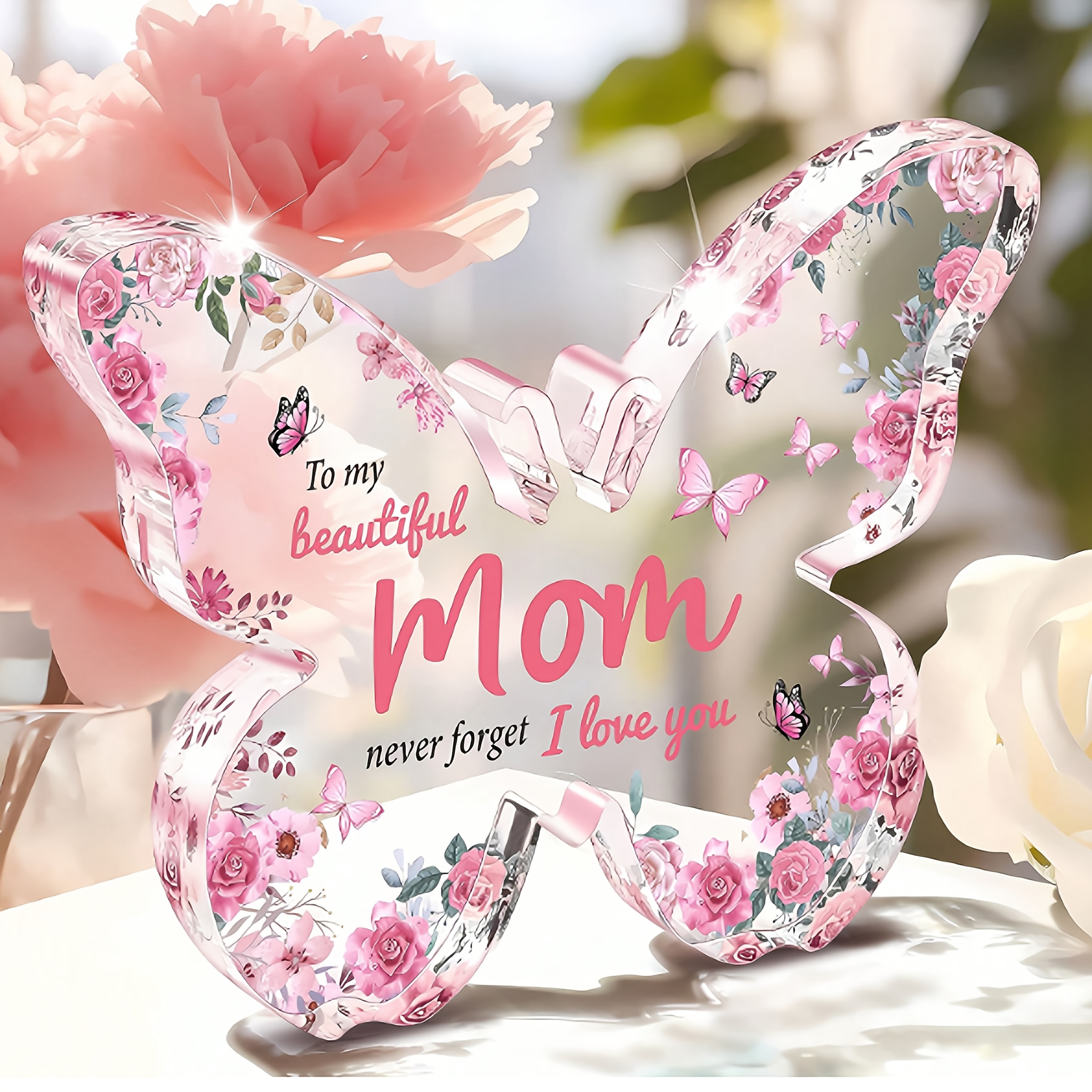 TEMU 2d Flat, A Mother's Day Gift From A Daughter: A Unique Birthday Gift For Mom, A -shaped Acrylic Keepsake From Daughter Or Son, 3.9x2.7 Inch