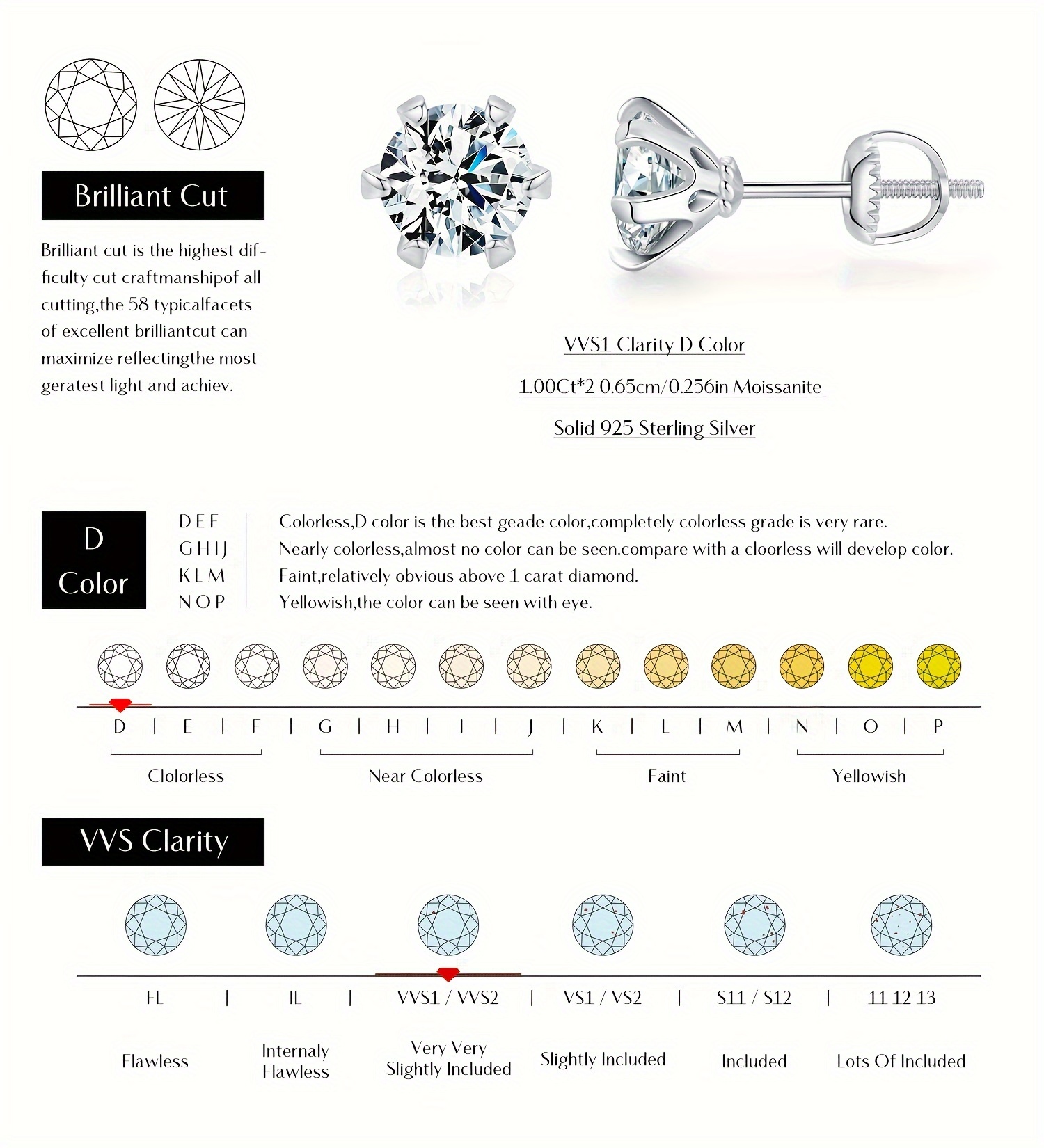 1 carat   moissanite stud earrings 925 sterling silver sparkling wedding platinum plated fine jewelry for women details 2