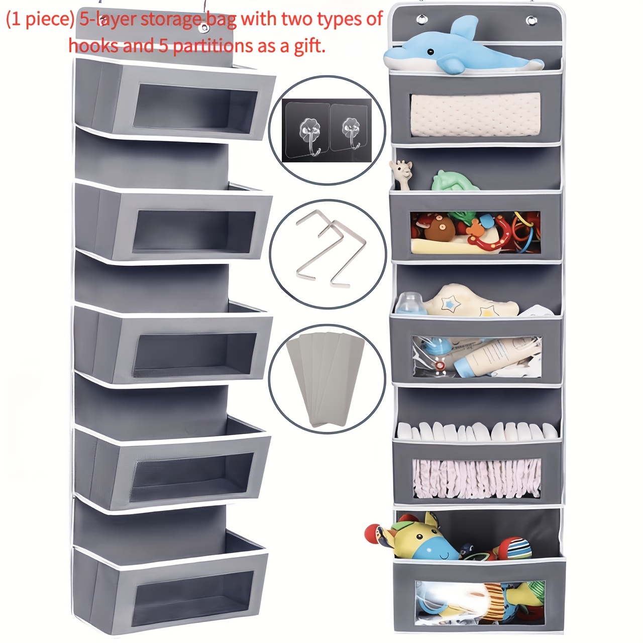 TEMU 5-layer Behind-door Storage Rack - 19.96kg Load-bearing Durable Hanging Storage Rack, No-drill Anti-tilt Design, Multifunctional Plastic Storage