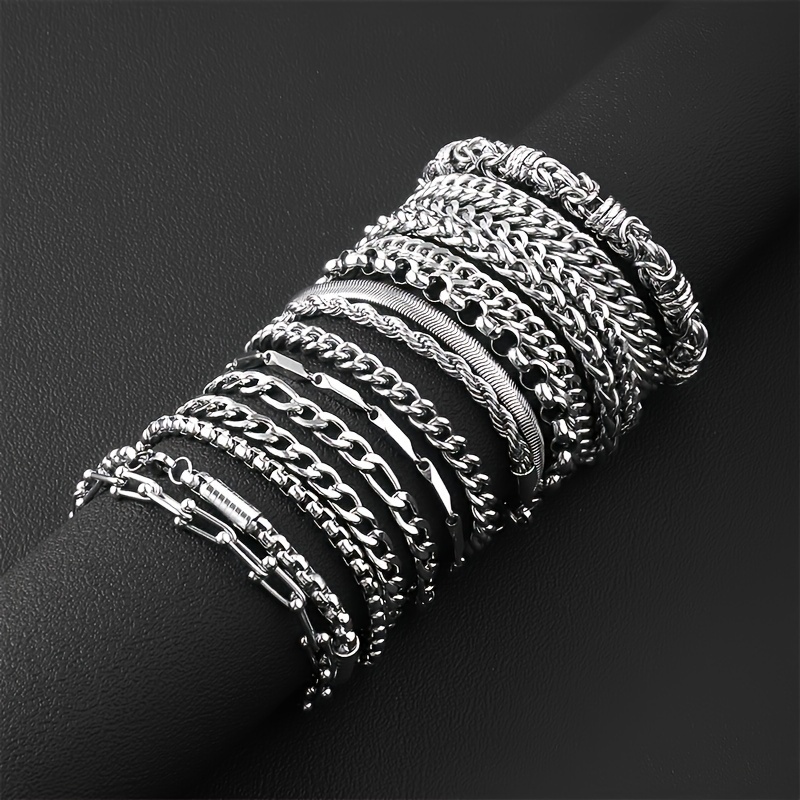 12pcs Pulseras Cubanas de Acero Inoxidable Estilo Hip Hop - Perfectas para Uso Diario y Regalos