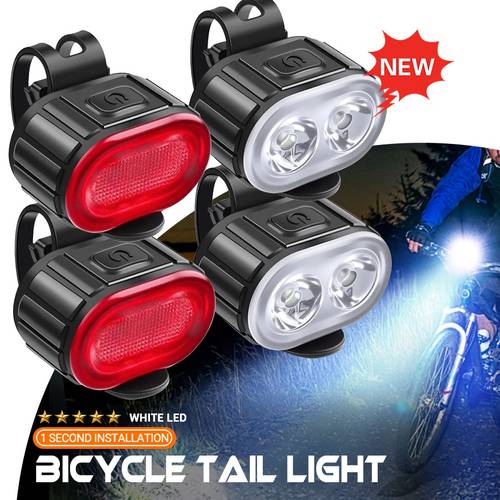 ipx6 bicycle light kit front and rear lights versatile led headlight and taillight rechargeable via usb compact floodlight for night rides ideal for cycling suitable for mountain and road biking