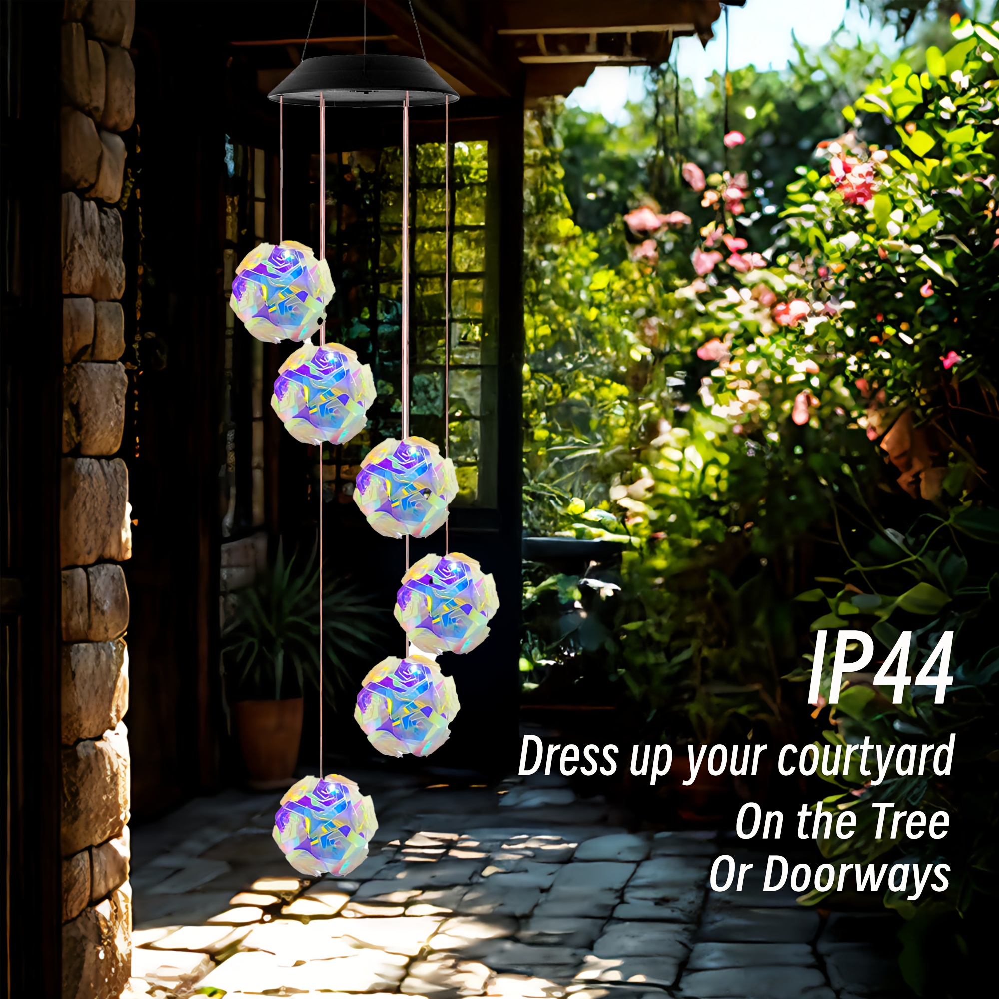 TEMU 2 Solar-powered Color-changing Wind Chime Light - Touch Control, Plastic, Detachable Chandelier For Outdoor Garden Or Patio Decor, Wind Chimes