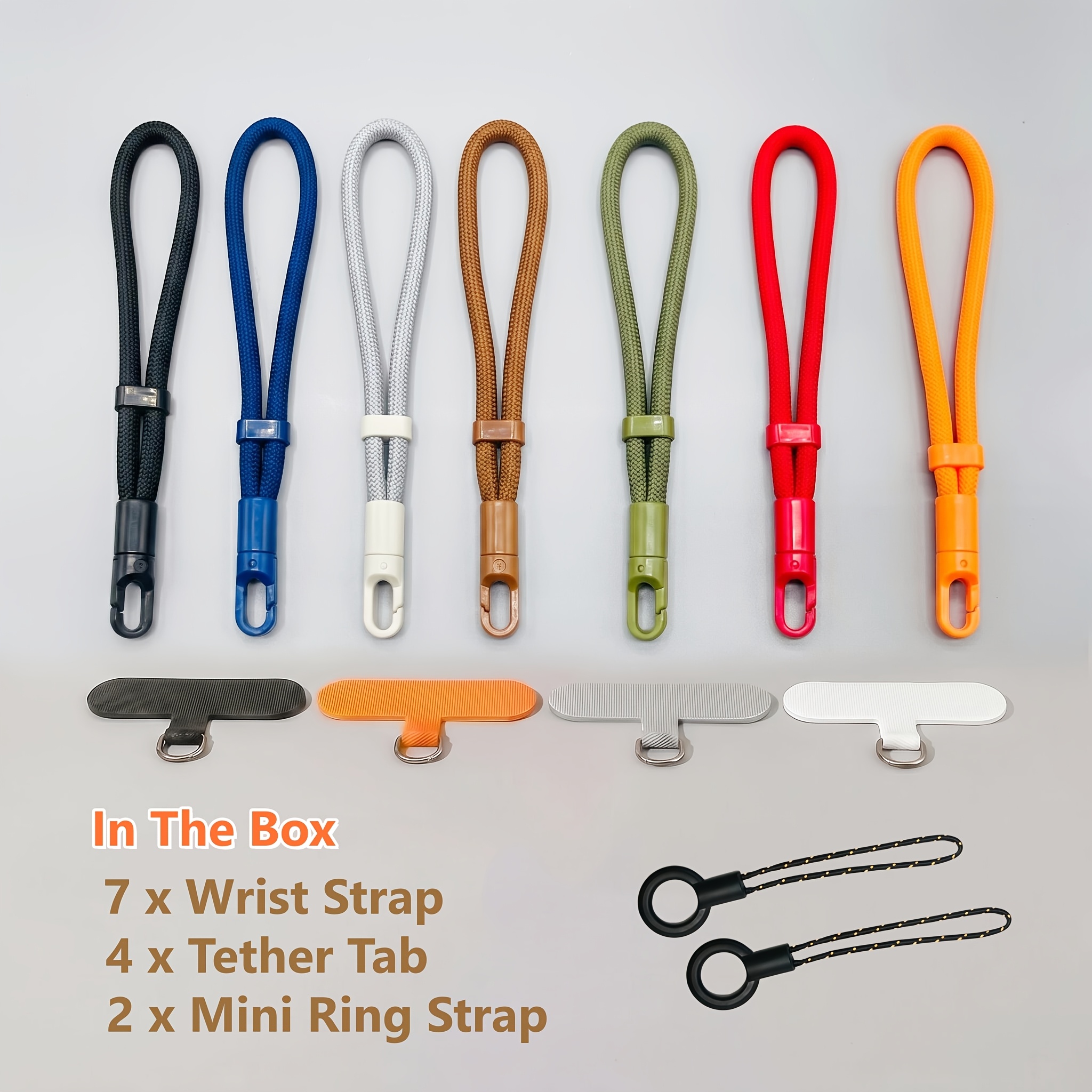 TEMU 7pcs Phone Wrist Strap And 4pcs Tether Tab And 2pcs Mini Ring Strap, Adjustable Universal Phone Lanyard Set, Woman Lover Gift
