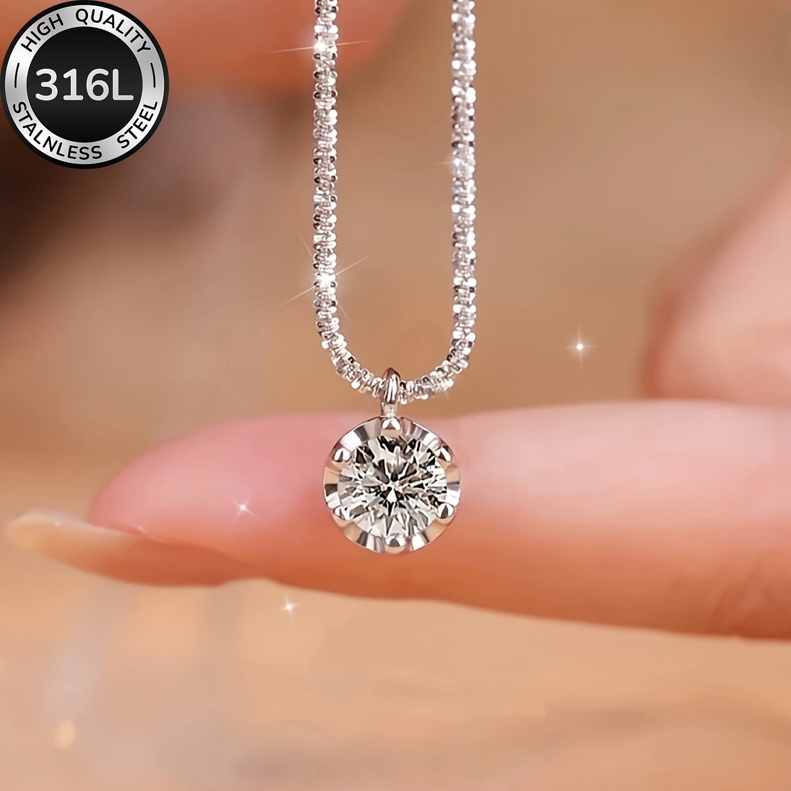 1pc Elegant and Shiny 316L Stainless Steel Women's Necklace, Wedding Eternity Necklace, Inlaid with Synthetic Cubic 3A Zirconia, Durable Hypoallergenic Design, Suitable for Daily Wear, Banquets, Weddings, Christmas Gifts, Valentine's Day Luxury