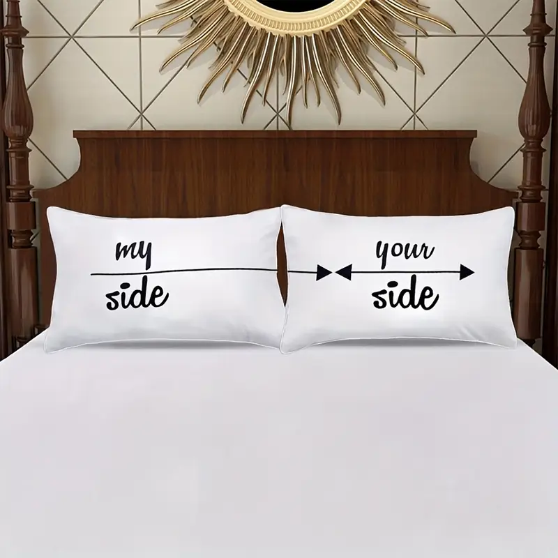 2 pack contemporary style couples pillowcases 100 polyester machine washable zipper closure funny anniversary wedding gifts single sided no insert woven decorative pillow covers Product details 0