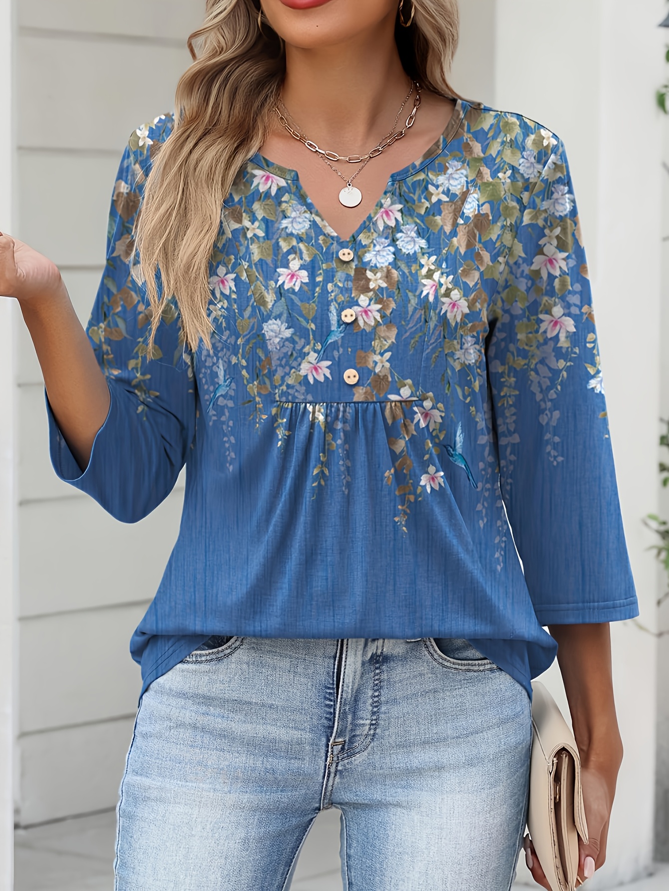 womens fashion 3 4 sleeve top comfortable casual   basic shirt v neck three quarter sleeve t shirt