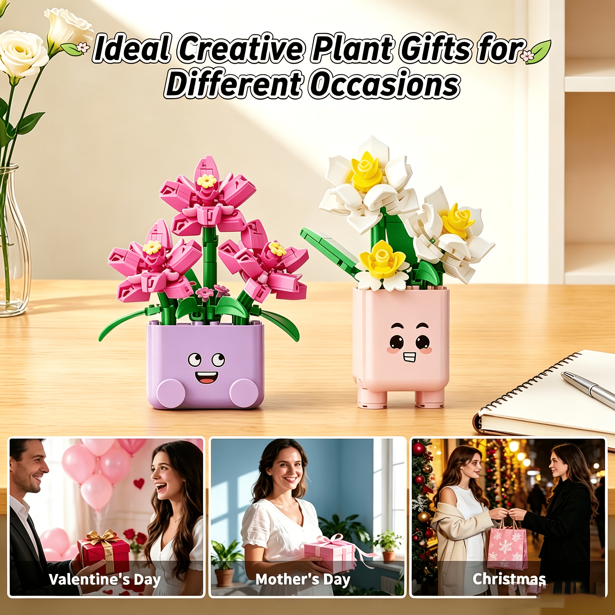 263pcs Cute Face Flower Pot Interlocking Building Blocks