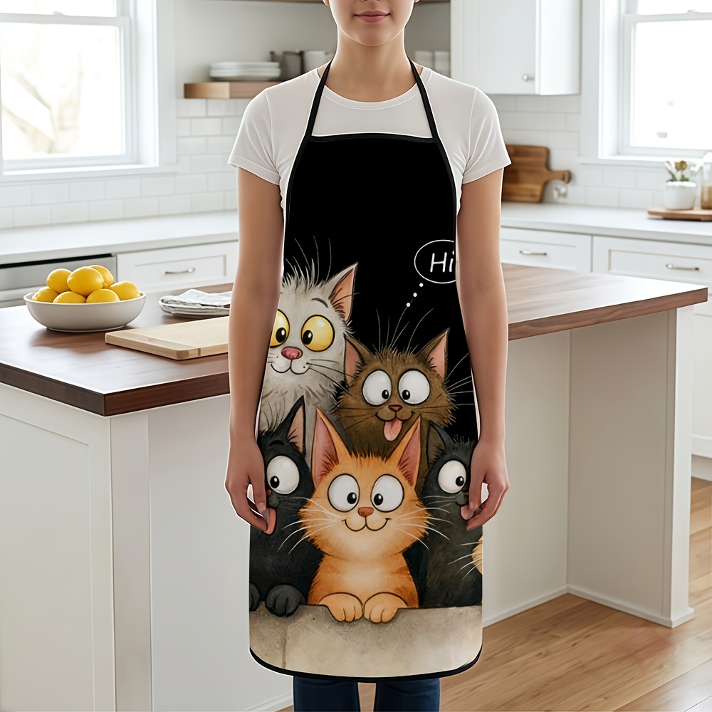 TEMU 1pc Sleeveless Apron Featuring Artistic Elements And Cat Pattern Designs, Suitable For Home Cooks, Baking, Cooking, And Restaurant Use In