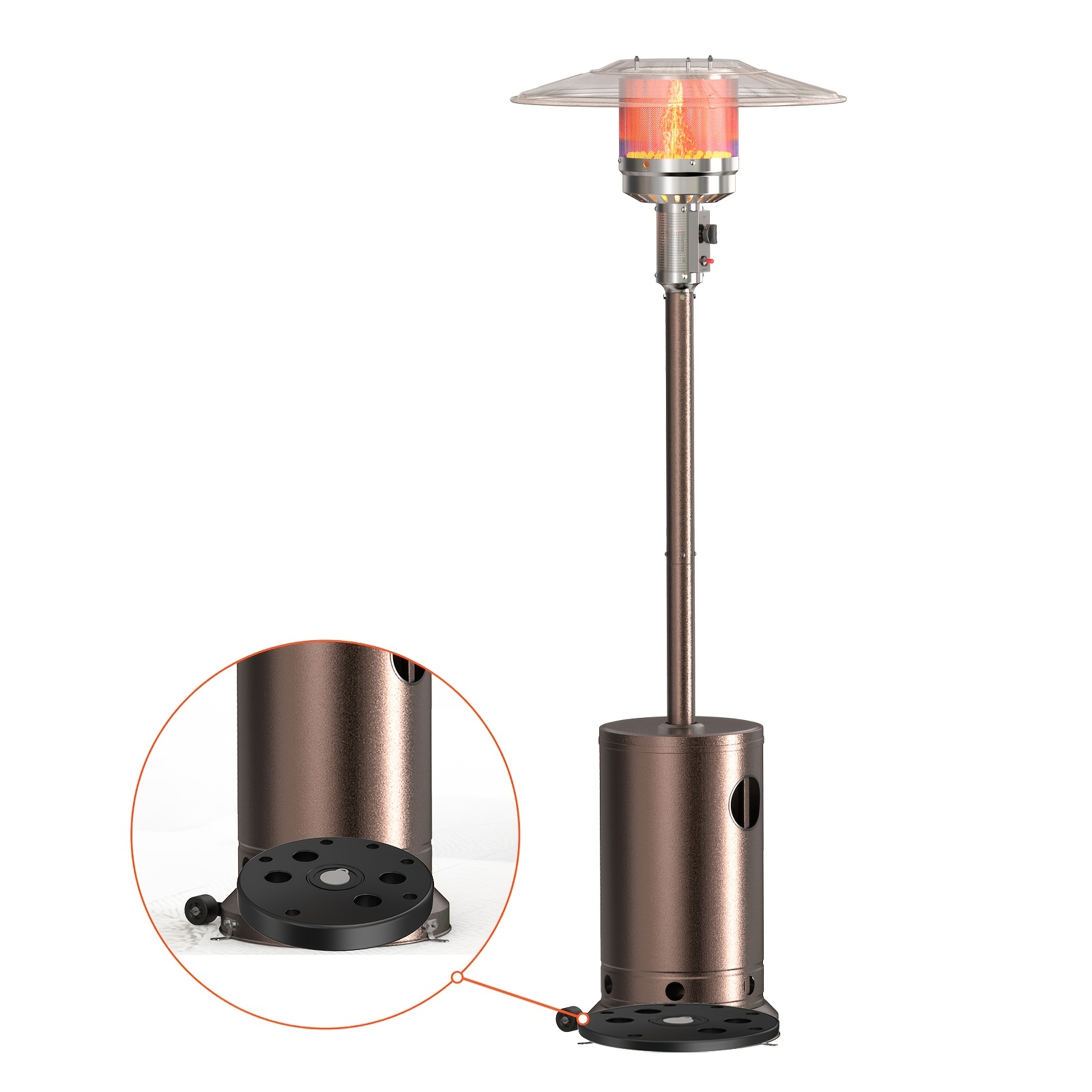 TEMU Propane Patio Heater With Double-layer Burner, 48, 000 Btu Outdoor Stainless Steel Heater With Wheels And Safety For Home Commercial, Brown