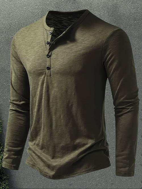 spring autumn new mens basic long sleeve button up t shirt henley collar stand up t shirt muscular mens top solid color casual fashion pullover base layer