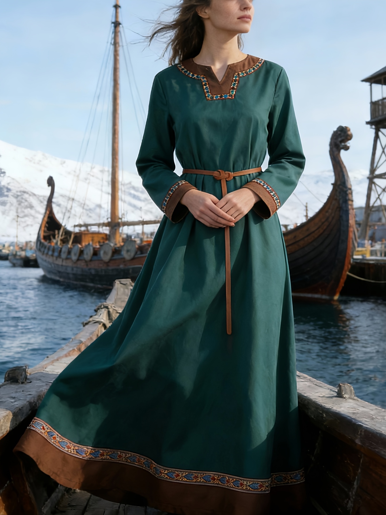 medieval viking renaissance style dresses for   women featuring ethnic designs and including a belt suitable for adults