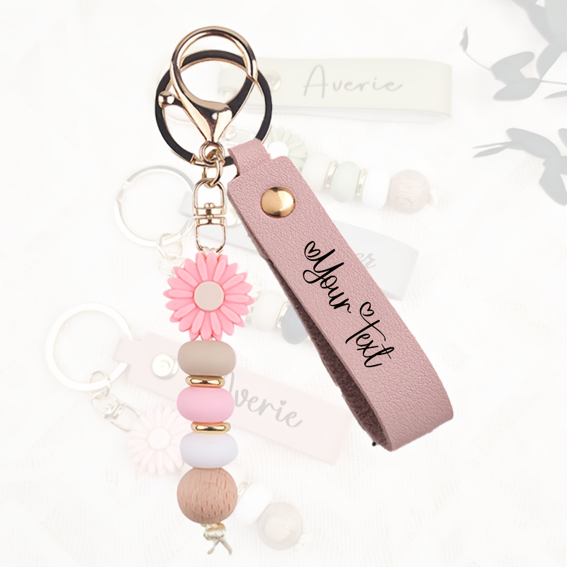TEMU 1 llavero de margarita con cuentas personalizable, se puede personalizar cualquier texto, , símbolos fáciles, etc., con personalizado y dije de