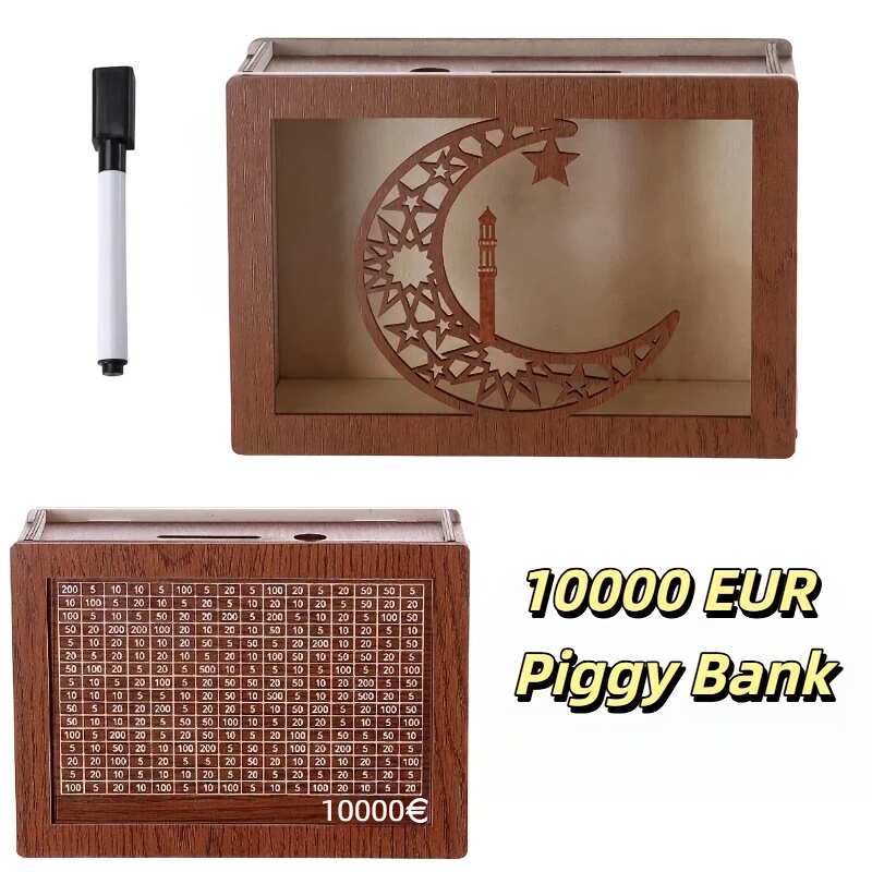 Wooden Savings Box, Perfectly Combines Cash And Currency Targets With Numbers, Used For A $10,000 Goal, Ideal Gift For , High-quality, Ideal Gift For