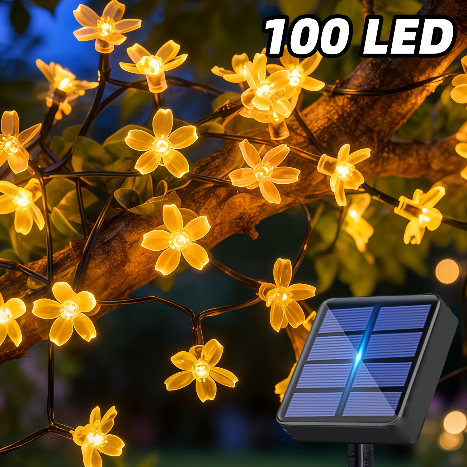 Solar-Lichterkette mit Kirschblüten, 100/50/20 LED Blumen-Lichterkette, 12 Blinkmodi Gartendeko-Lichter * für Hof * Pavillon, Hochzeit, Party, Frühling Sommer, Festbeleuchtungsdekoration
