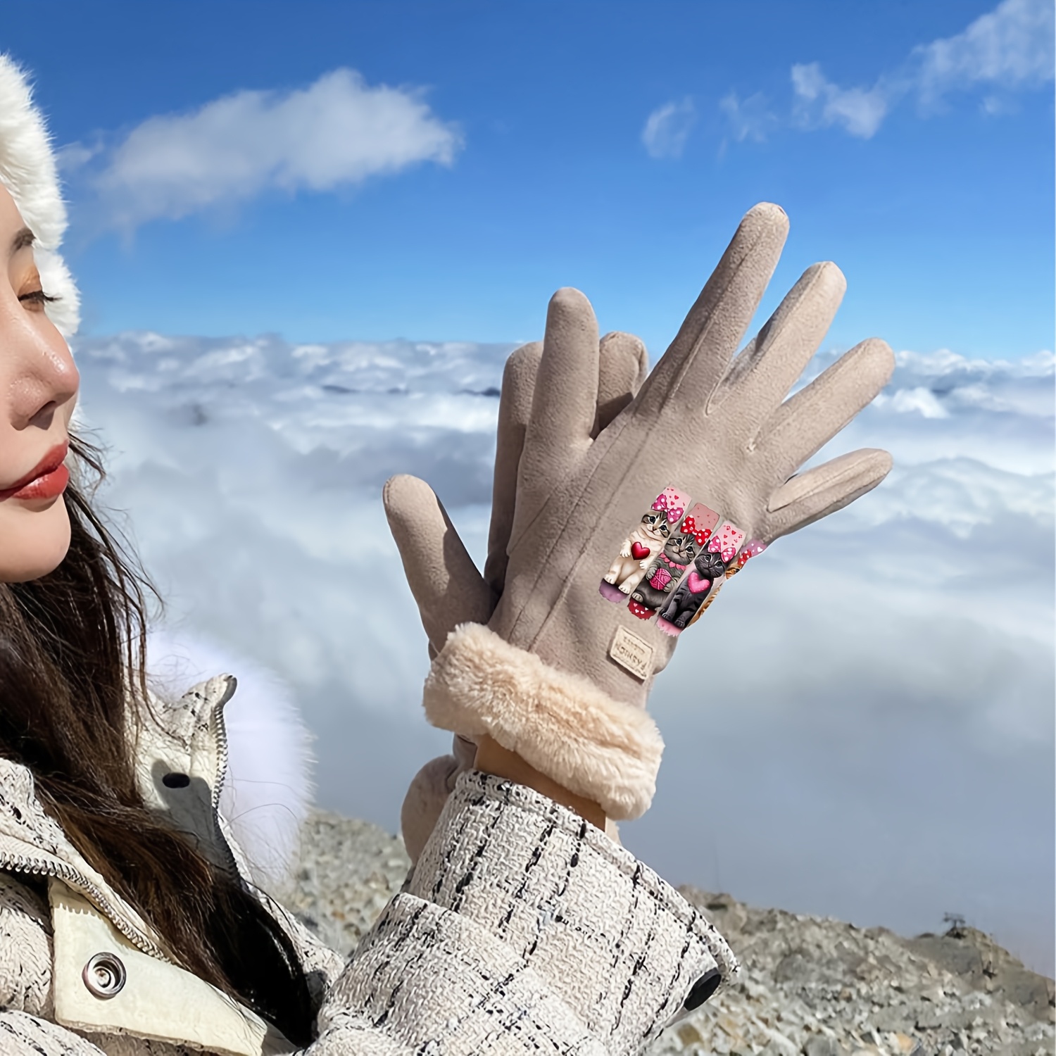 Women's German Fingerless Gloves with Cat Theme