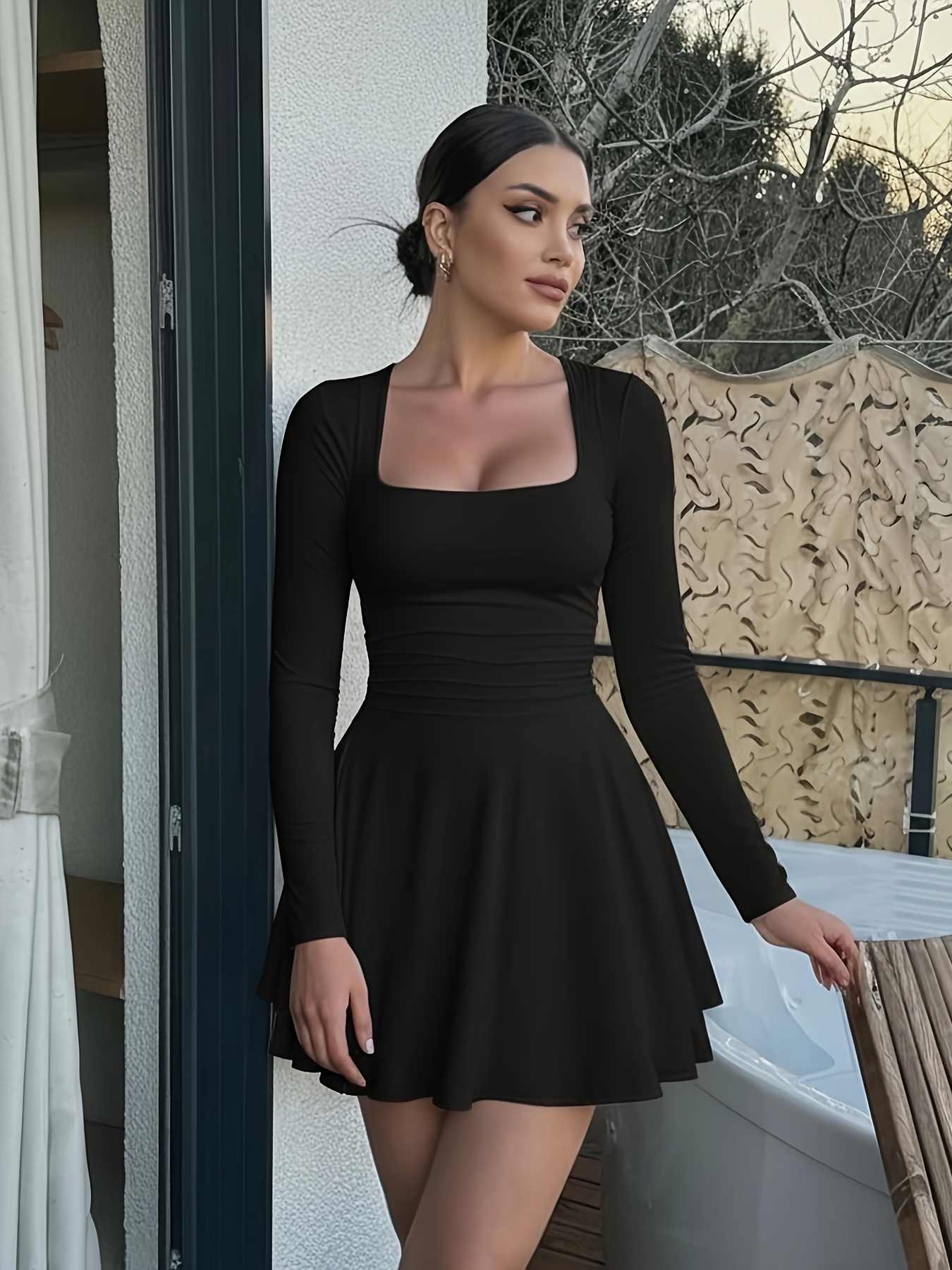 formal dresses for navy ball Zapakasa Women Black Mermaid Midi Semi-Formal Dress Short Sleeves Keyhole  Round Neck Black Tie Dress
