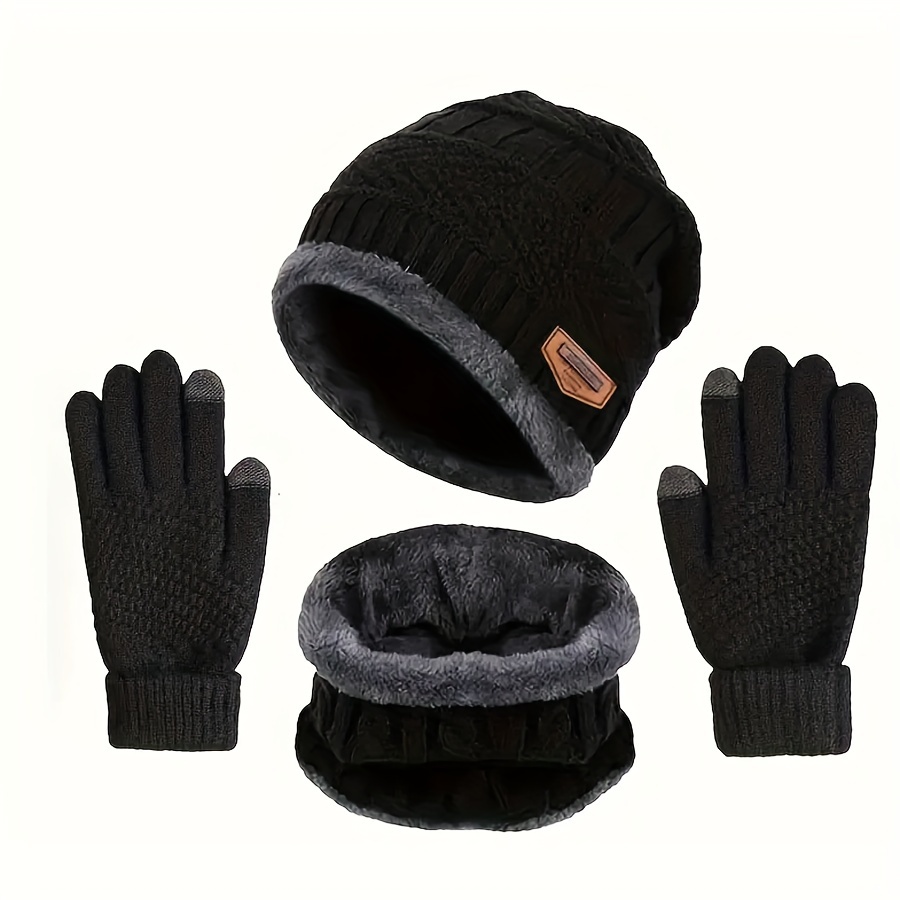 

Winter 3pcs Set: Soft Knit Beanie, Thermal Gloves & Fur Earmuffs - Non-slip Grip Socks Included For Weather Protection