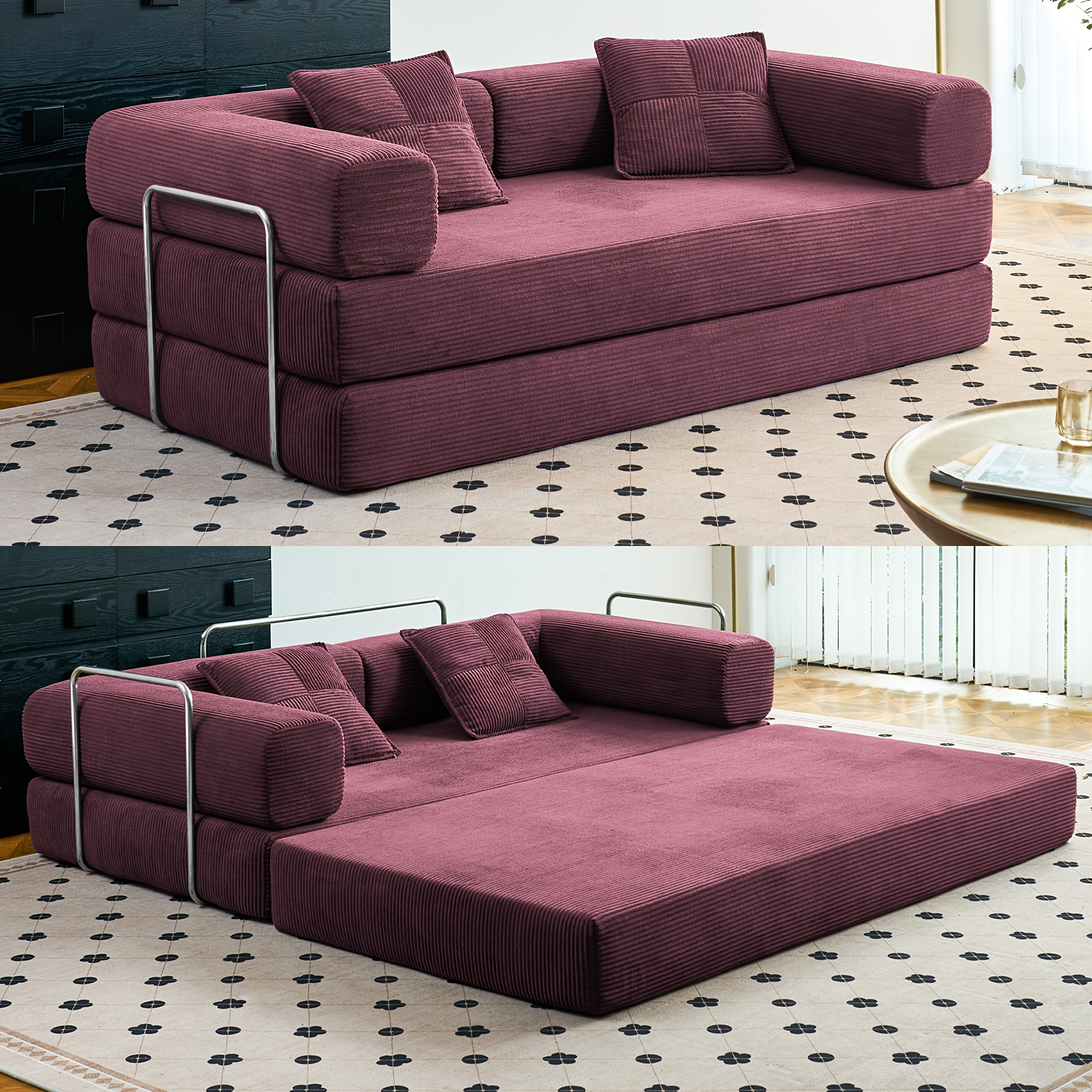 foldable sofa bed 200cm wide xxl bed modular floor sofa corduroy cloud sofa with metal frame 3 seater guest bed foldable non slip washable 200cm 3 seater