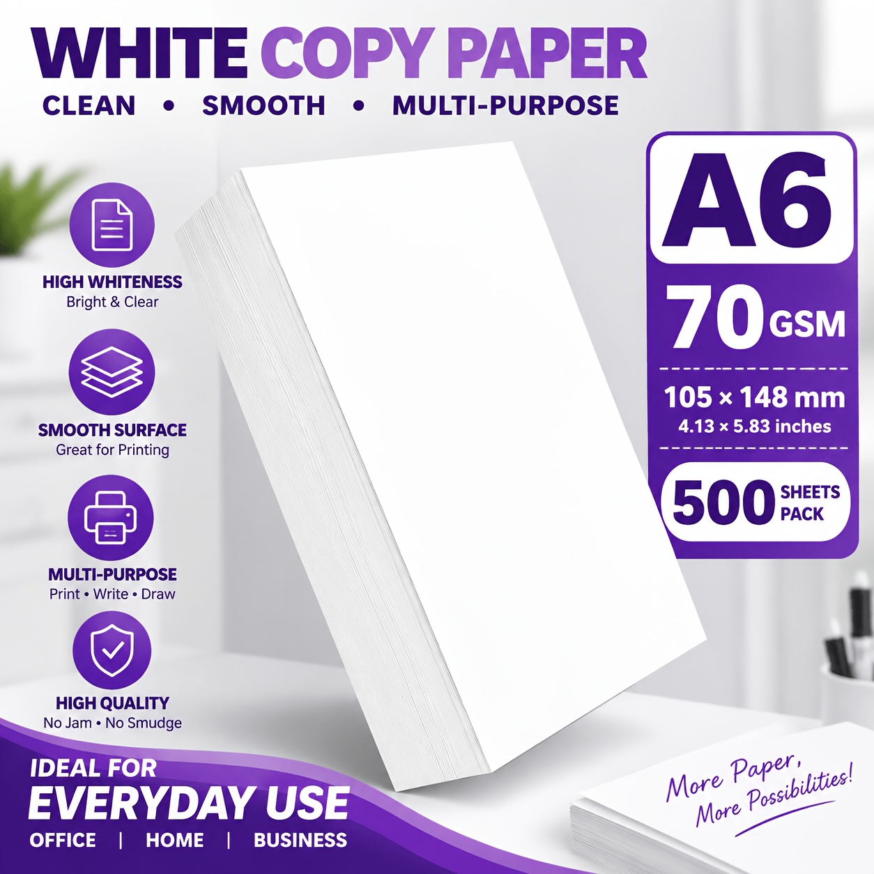TEMU 500 Sheets A6 White Copy Paper (70gsm) - Multifunctional Paper For Printing, Sketching, And Drafting (105 X 145mm); Suitable For Office, School,