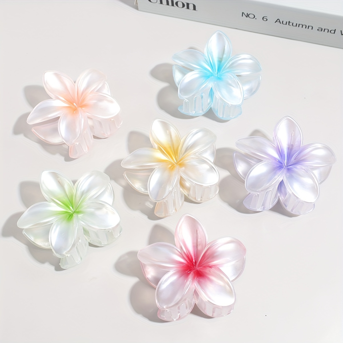 Pinces à Cheveux Plumeria à 3 Têtes, Dégradé De Fleur De Angipanier, Pince à Cheveux En Forme De Crabe, Barrettes, Accessoires Pour Cheveux Pour Filles