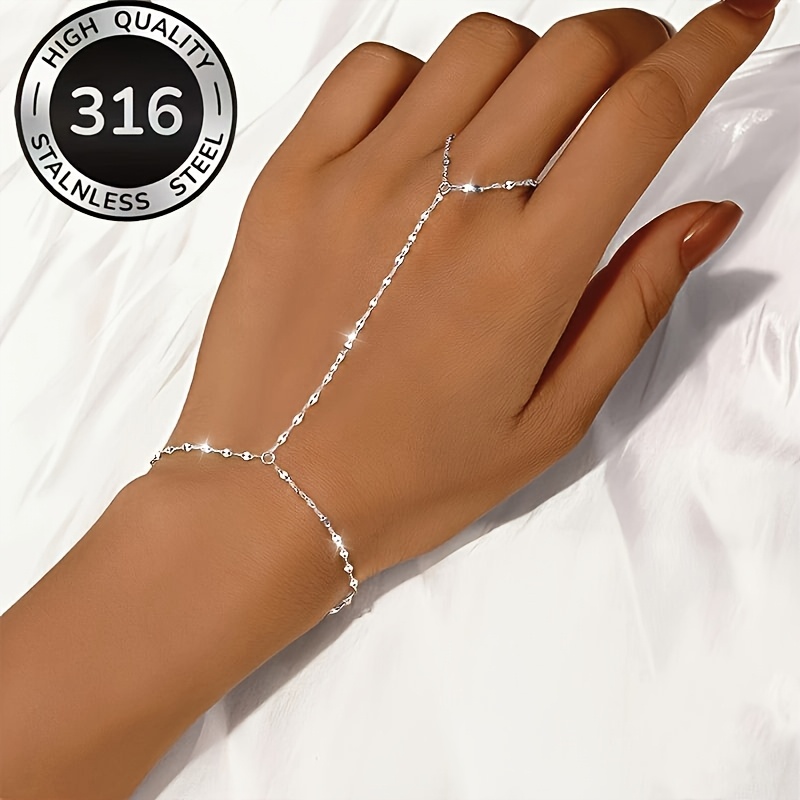 TEMU 1 Chaîne de doigt et minimaliste, Bracelet lèvre en acier inoxydable 316, Chaîne de doigt, Convient à plusieurs occasions, Hypoallergénique