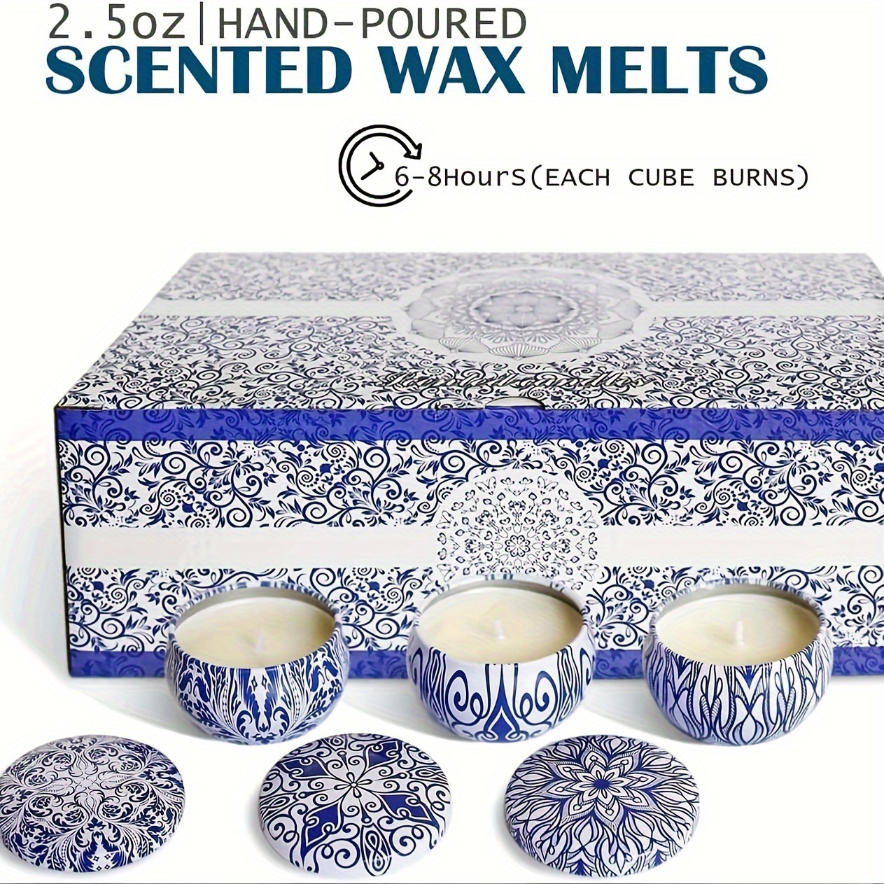 

Of 16 2.4in*1.57in 2.5oz *16 Blue And White Pattern Scented Candles.