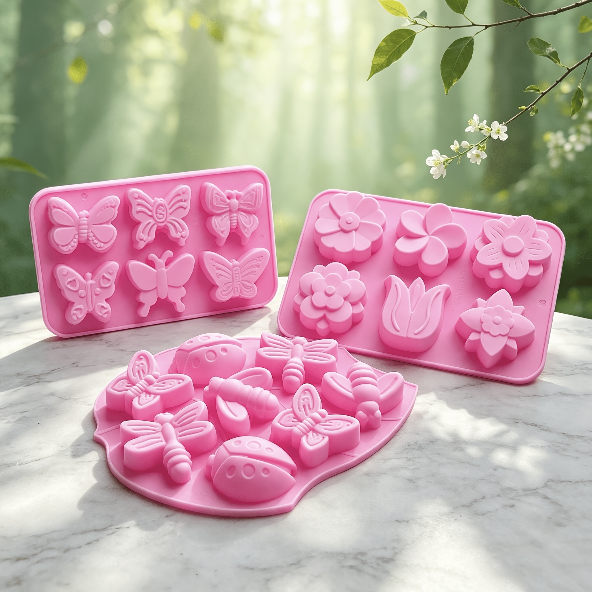 TEMU 3pcs 20-cavity Large Size Forest/insect/ & Themed Silicone Mold Set, Includes: 8-cavity Insect Shapes, 6-cavity & Shapes, 6-cavity Shapes. You