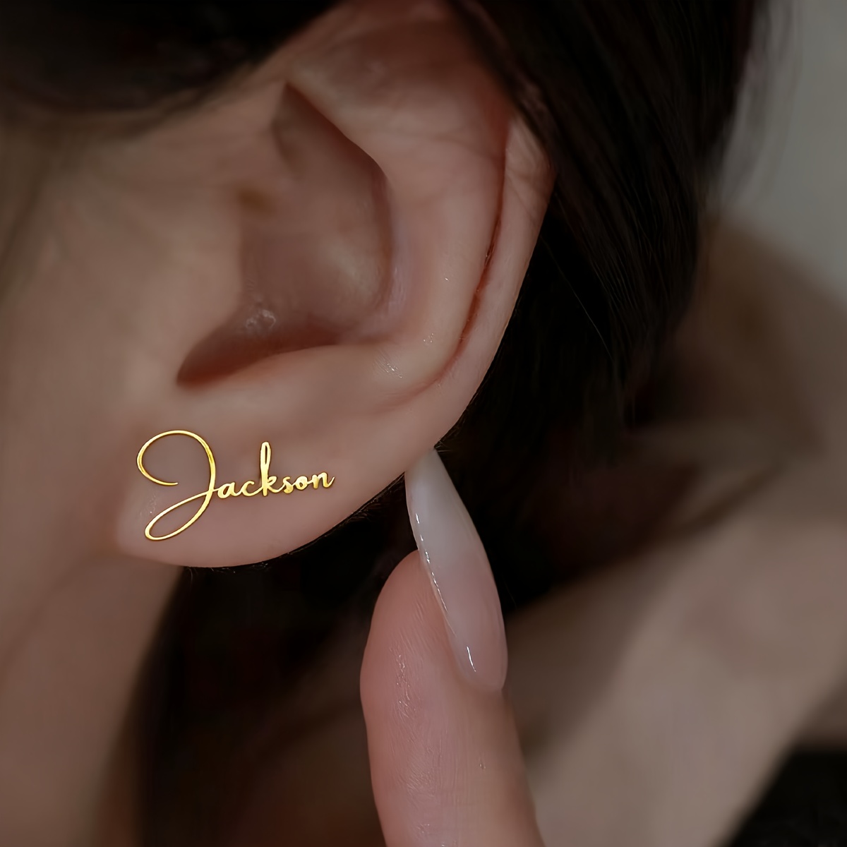 TEMU 1pc Custom Bohemian-style Cursive Name Stud Earrings, Women' And Fashionable Personalized Stainless Steel Nameplate Ear Jewelry, Custom Jewelry,