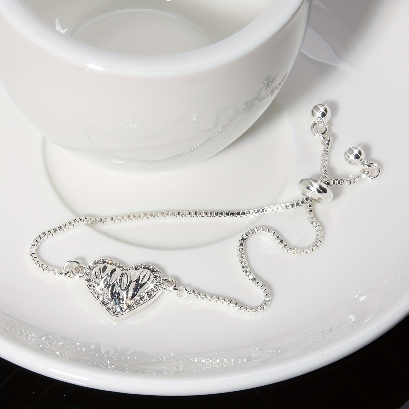 Silver Water Drill Heart Bracelet for Women
