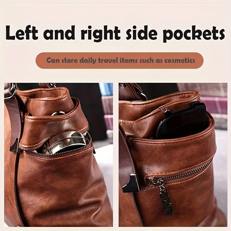 vintage inspired large capacity womens tote bag soft durable zipper closure shoulder handbag style in deep navy blue dark green multiple colors stylish vintage tote bag soft synthetic leathe Product details 4