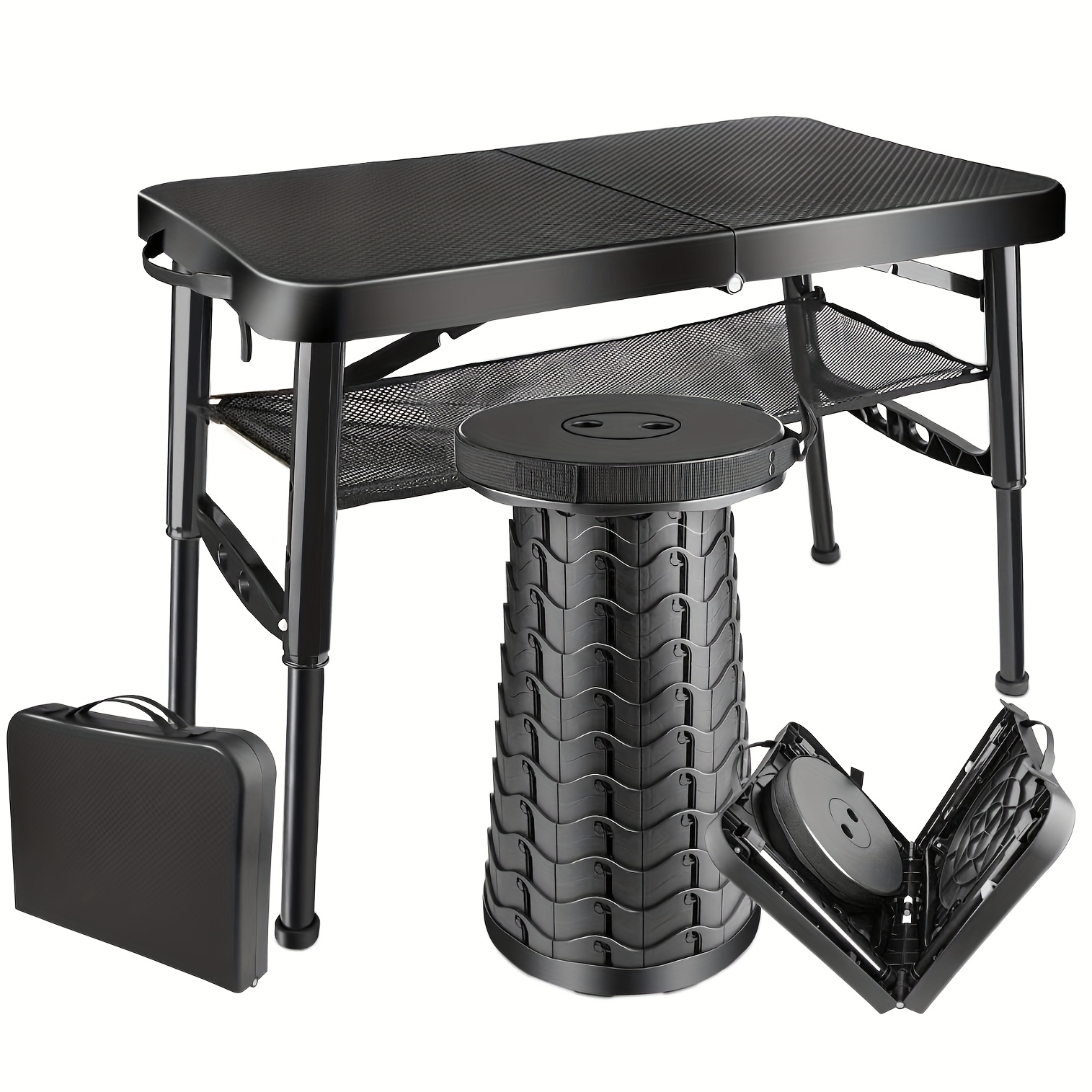 kpr collapsible table and stool set portable collapsible camping table with net suitable for outdoor picnic beach camping   ideal for use as a lap desk bed table