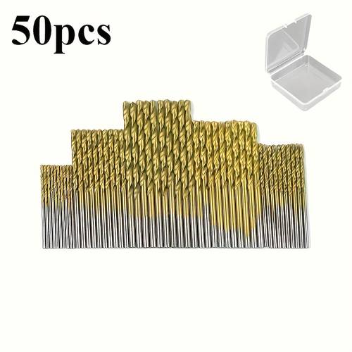 50pcs titanium coated high drill bit set with applicable to 100 countries straight spiral circular shaft twist drill bit durable steel material for wood metal plastic drilling with multiple sizes family