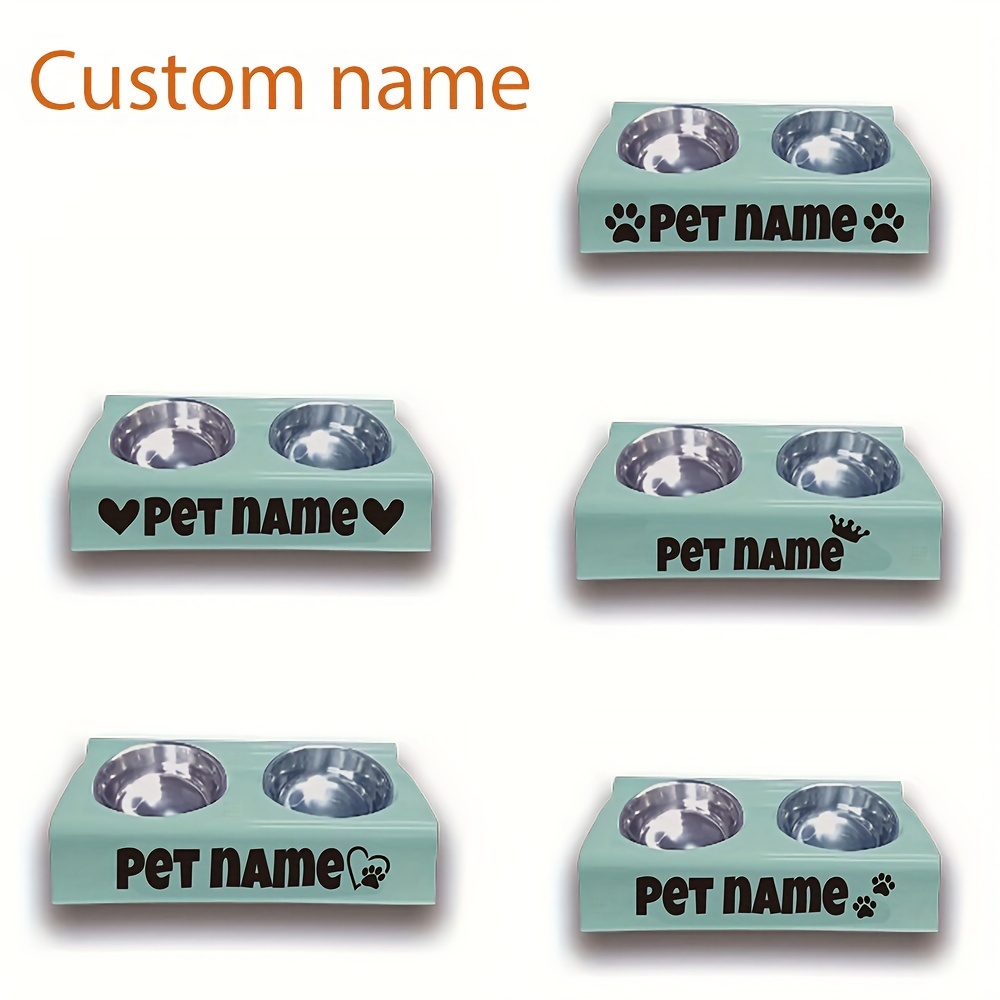 

Customizable 2-in-1 Stainless Steel Pet Bowl Set With Teal Base - Personalized Name For , Anti-tip Design, Includes Heart & Paw Print Options, Cat Bowl