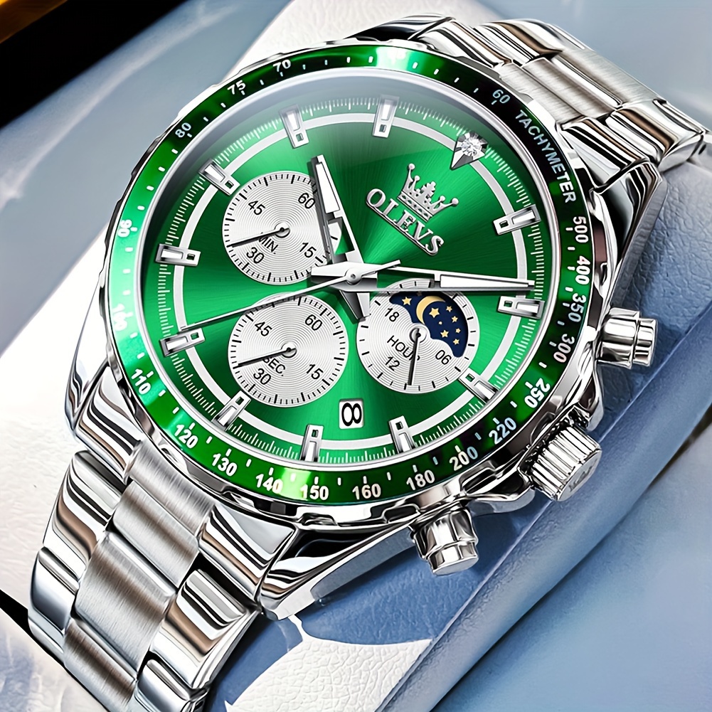 TEMU Olevs Men's Luxury Watch Luminous Chronograph Watches Moon Phase Quartz Male Watch Wrist Watch Big Face With Calendar Wristwatch Relojes De