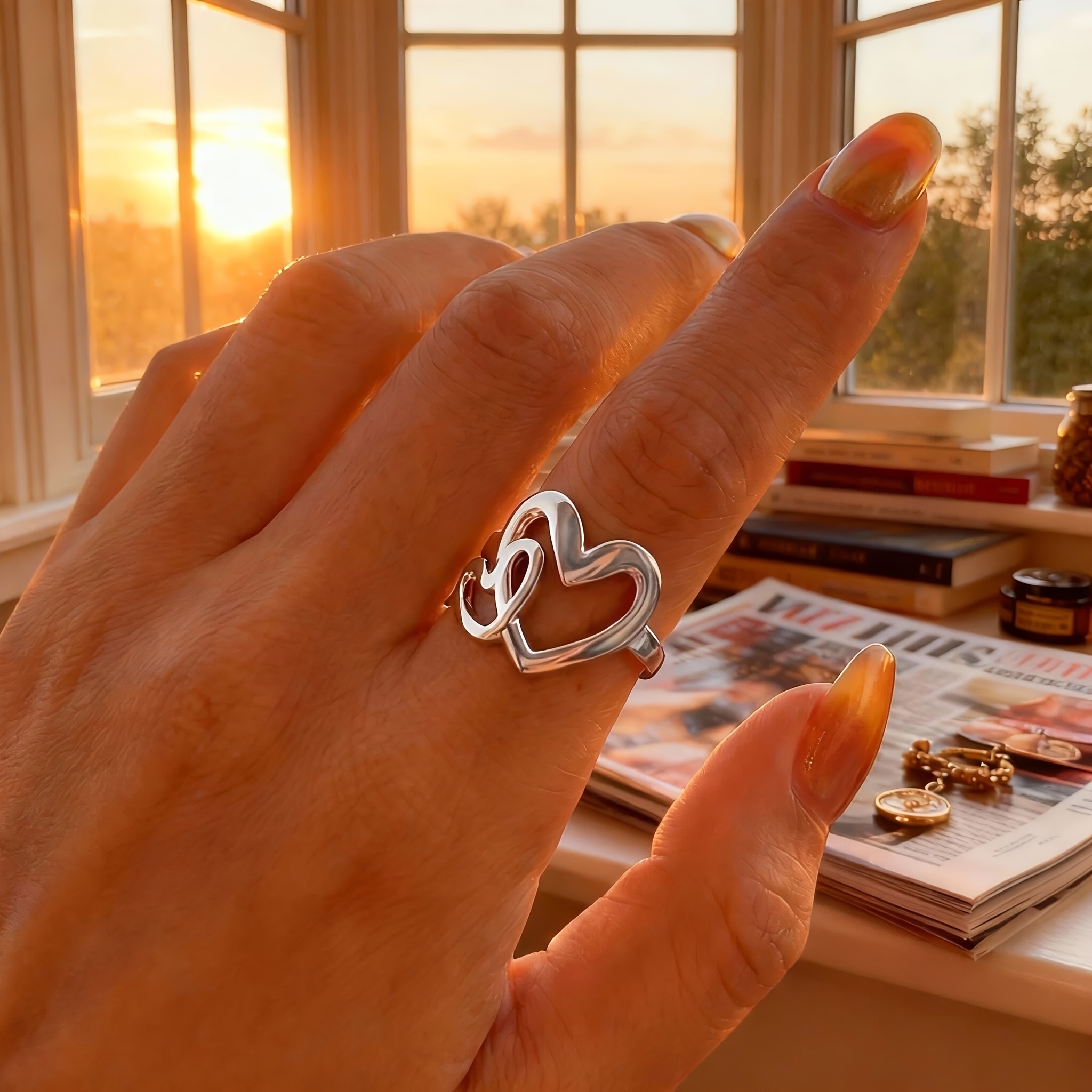 TEMU -to-Heart Edelstahlring, Doppel-Liebesring, Schlicht und Elegant, Stilvoller Ring, Damenring, Damen Schmuck, Damen Geschenk, 304 Edelstahlring,
