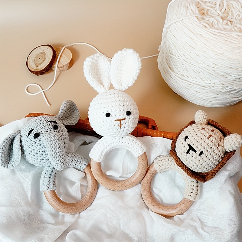 

Handcrafted Baby Rattle Toy - Cute Animal Designs With Rabbit, Lion & Elephant - Soft Beechwood Handle For Safe Play - Perfect Baptism Gift For Infants 0-3 Years