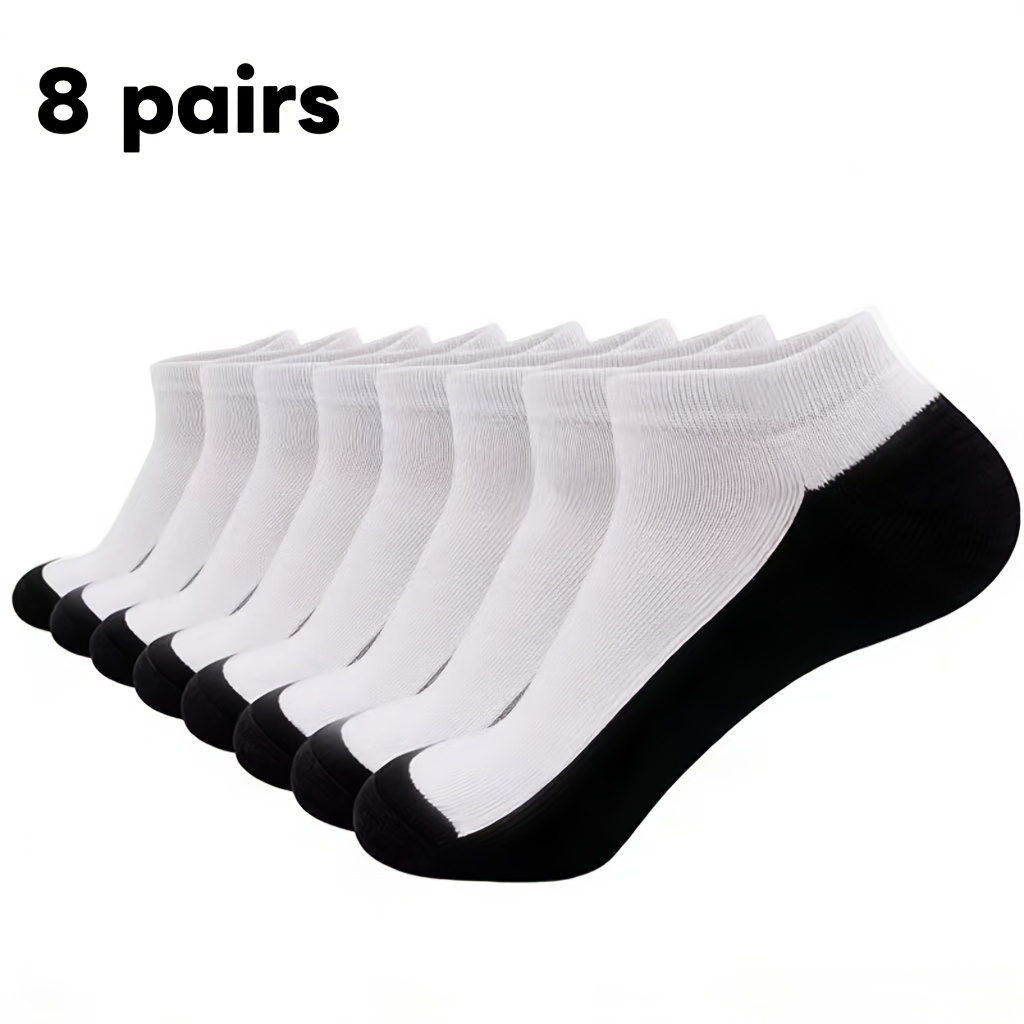TEMU 8-pair Women's Color-block Solid Socks - Travel Ankle Socks, Spring/autumn/ Low-cut Socks, Versatile Casual And White Contrast Socks, Unisex