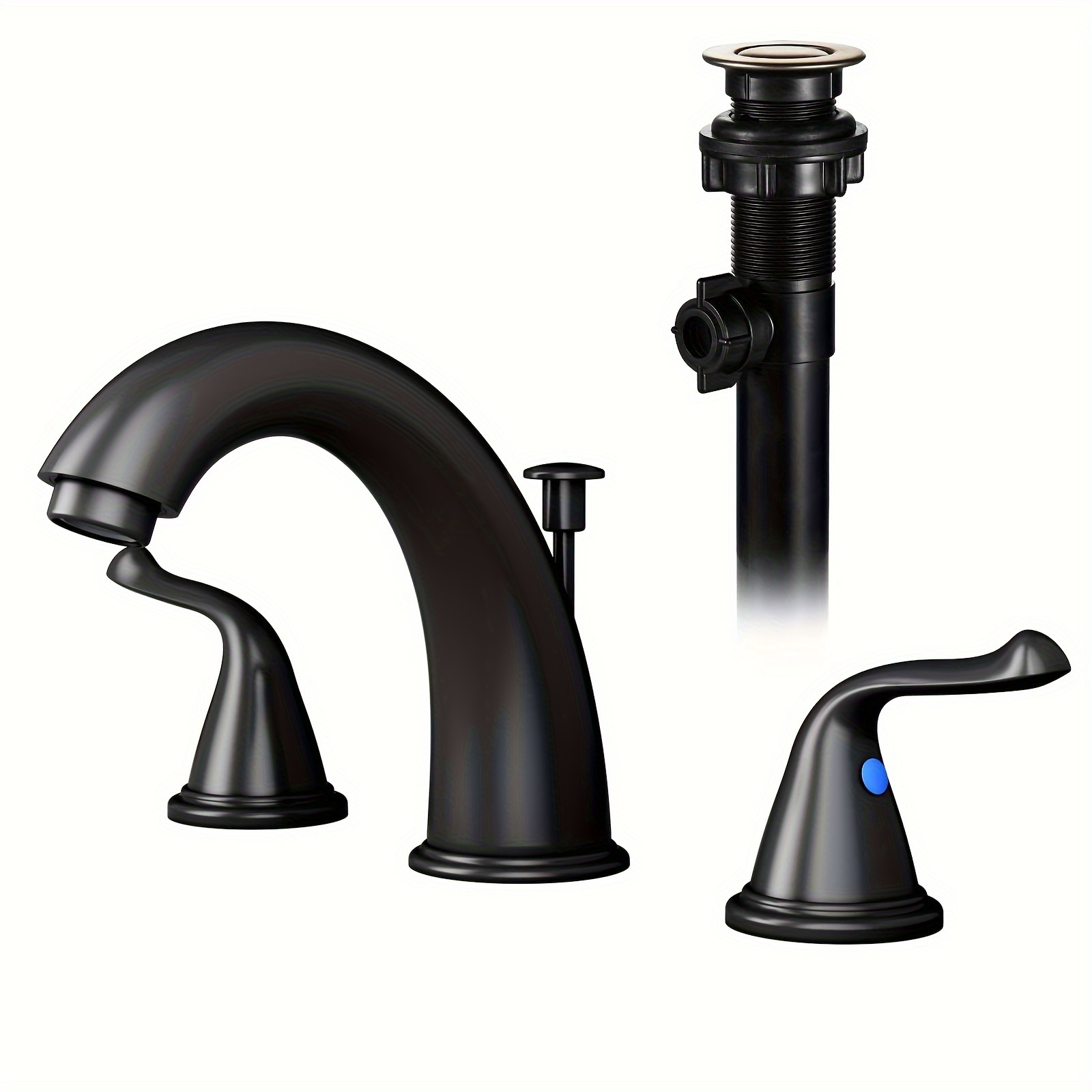TEMU Bathroom Faucets, 3 Hole 8-inch Bathroom Sink Faucet - Matte Black 2 Handle Basin Bathroom Faucet With Lift Rod Drain Assembly For Rv Bath Vanity