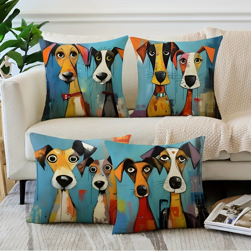 

4pcs Housse de Coussin Décoratif pour Chien Coloré Taies d'Oreiller Colorées Décoratif pour Maison Chambre Canapé Taies d'Oreiller 18inxhX18inch Insert de Coussin