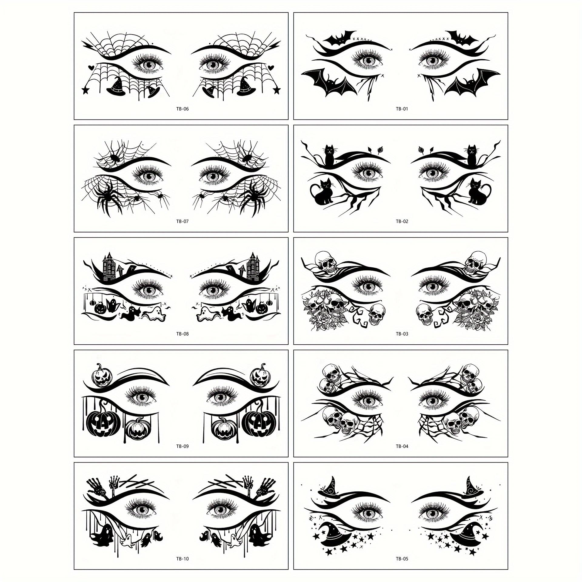 Waterproof Halloween Temporary Tattoo Stickers For Eyes, 10pcs - Rectangular Face Makeup Decals For Girls, Costume Parties And Festive Celebrations