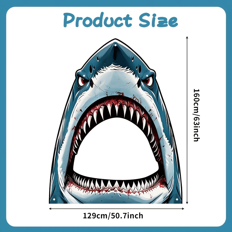 TEMU 2d Flat, 2d Flat, 1pc, Summer Theme Enormous Shark Mouth Photo Background Cloth, Underwater Ocean Party Background Cloth, Fun Shark Mouth Hollow