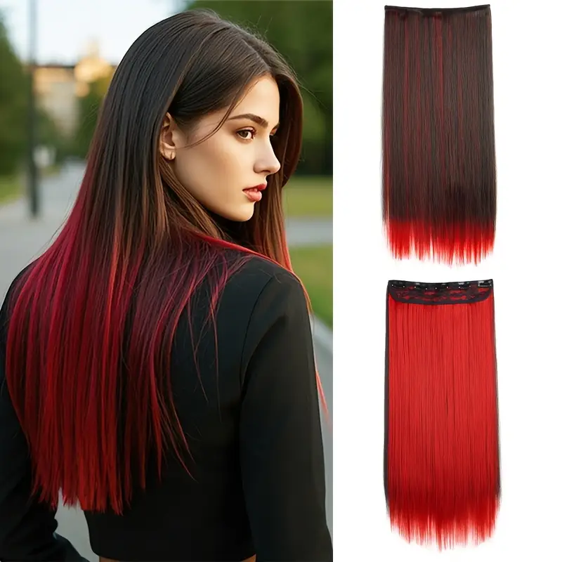 1pc vibrant clip in hair extensions with 5 clips long straight heat resistant synthetic fiber hairpiece for women adds volume length for hair extensions for women versatile hairpiece heatresistant hair details 5
