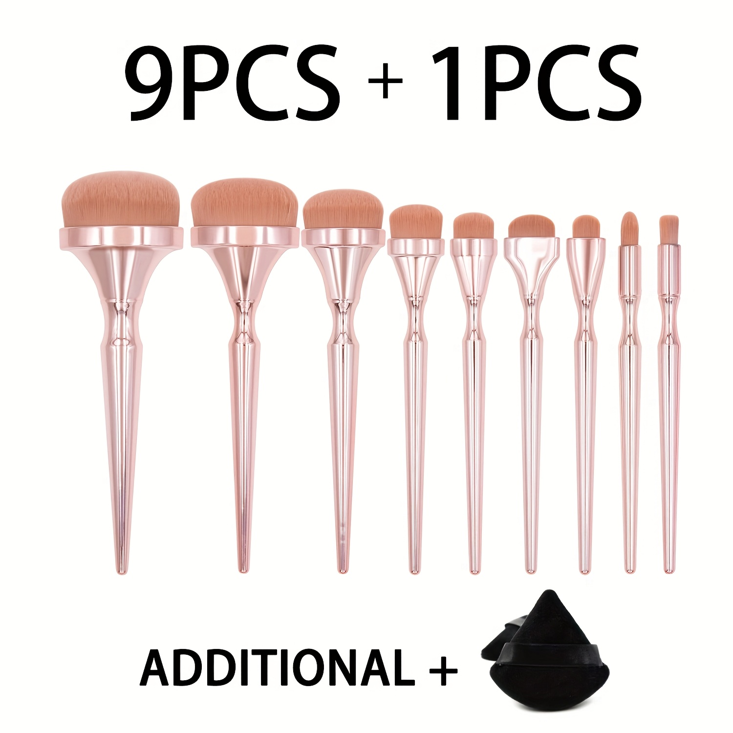 TEMU 9pcs Makeup Brushes Complete Set Of Foundation Brushes Beauty Tools Grooming Brushes & 1pc Makeup Sponge Puff, Portable Loose Powder Blush Brush