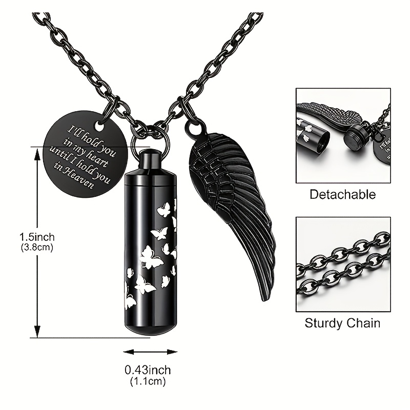 Cylinder Necklace for Ashes with Butterflies Pendant