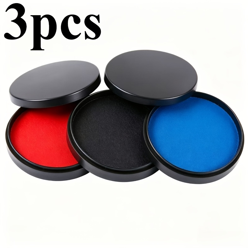 TEMU 3pcs Set: Red + Blue + Black, , Ink Pad With Round Cloth Surface, Quick-drying Ink, Fingerprint Box, Financial Office Stamp Box, Bank Blue-black