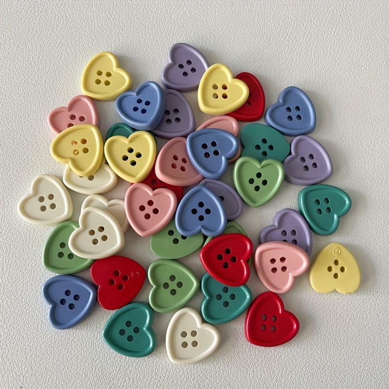 

16/40pcs Mixed Color Cartoon Resin Button Heart Buttons For Sewing, Knitting, Diy Clothing, And Crafts - 17mm Plastic Buttons