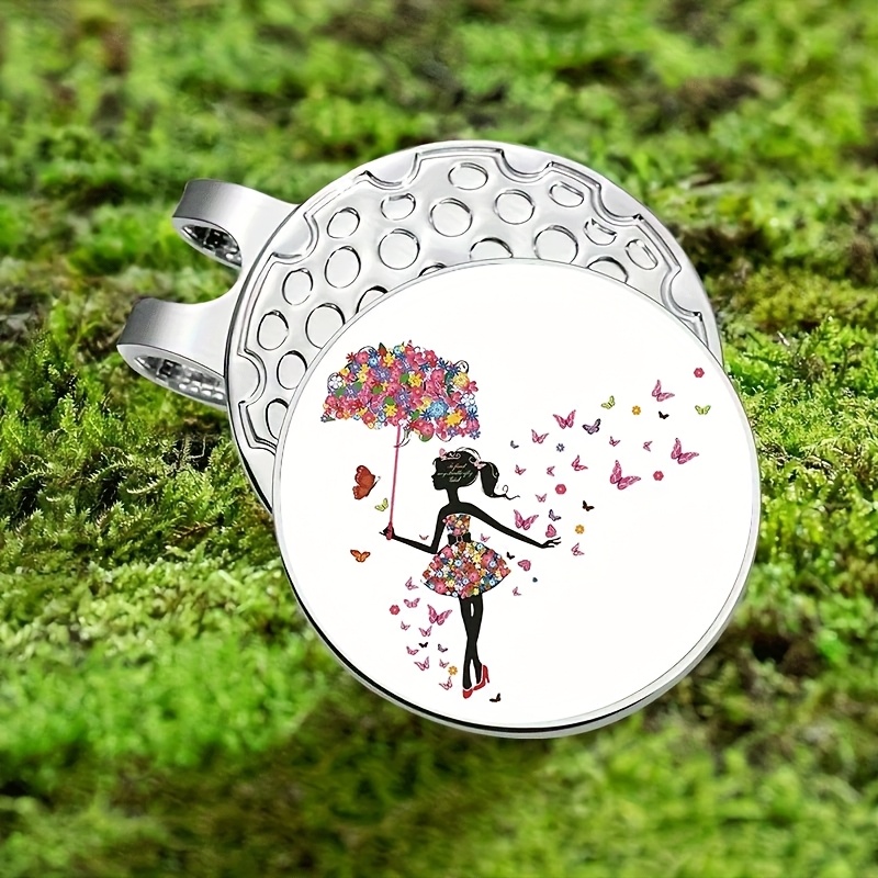 TEMU 1pc Magnetic Golf Ball Marker Clip - Hat Clamp With Floral & Butterflies, Secure Magnetic Base For Golf Hats - Women's Golf Gifts, Tournament